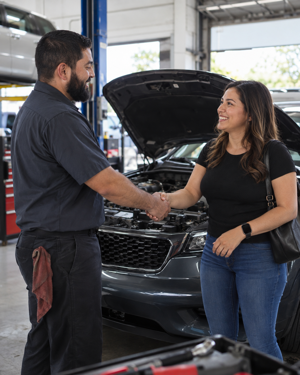 Illustrative image of a service advisor reviewing a quote with a customer